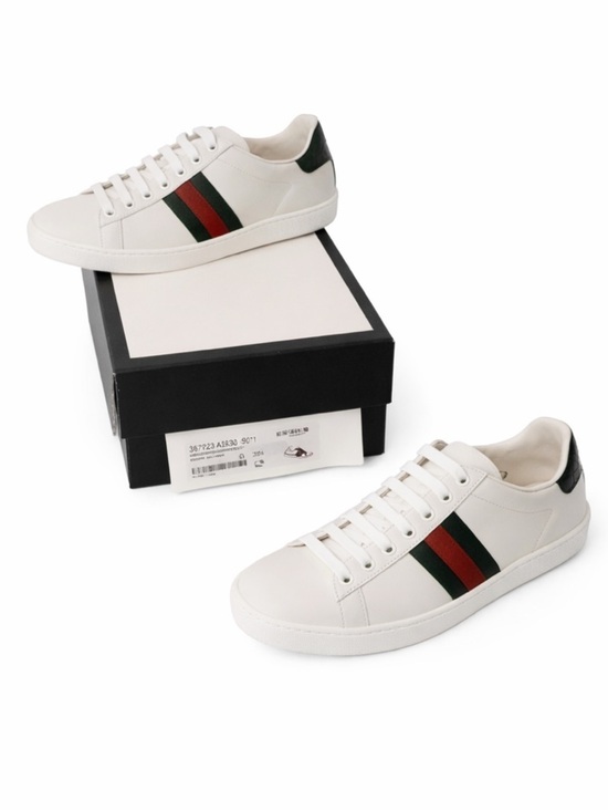 Gucci Shoes - Brand New Authentic Gucci Ace Web Stripe Leather Sneakers White/Green/Red –